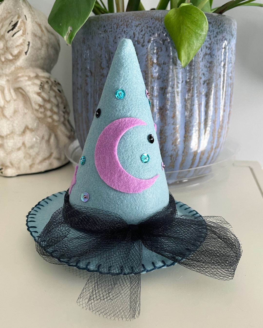 Dusty Blue Mini Felt Witch Hat