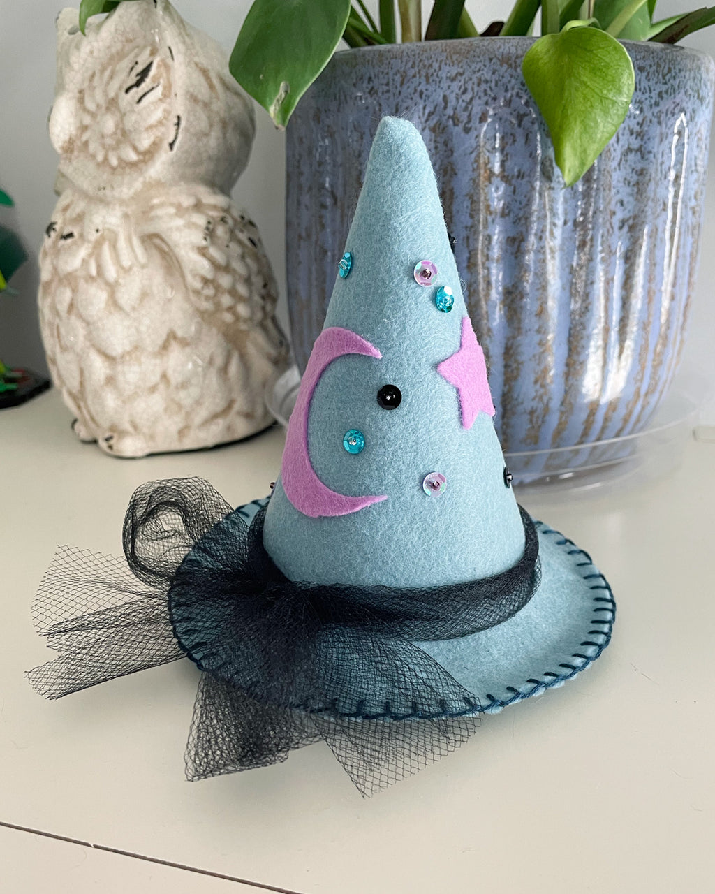 Dusty Blue Mini Felt Witch Hat