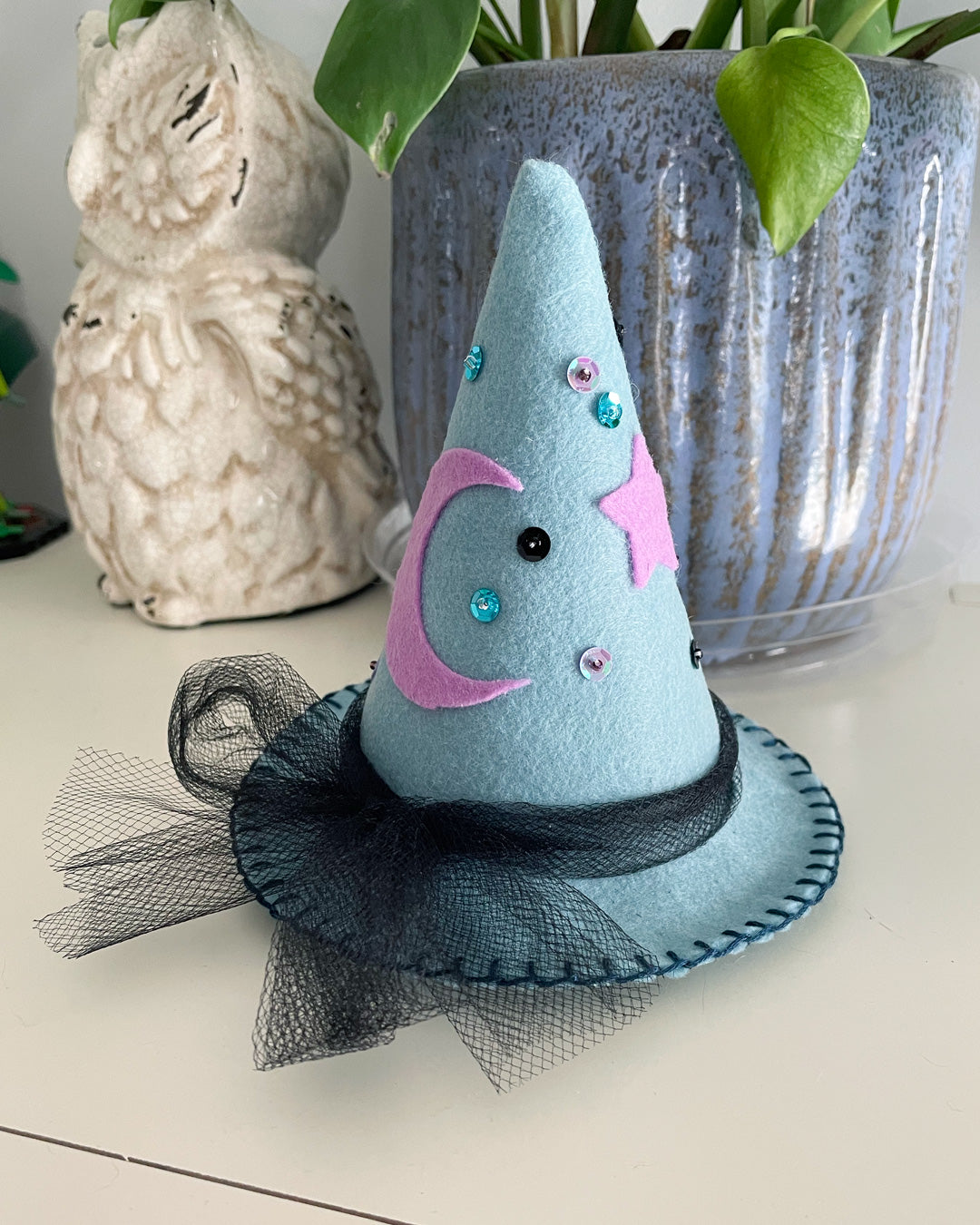 Dusty Blue Mini Felt Witch Hat