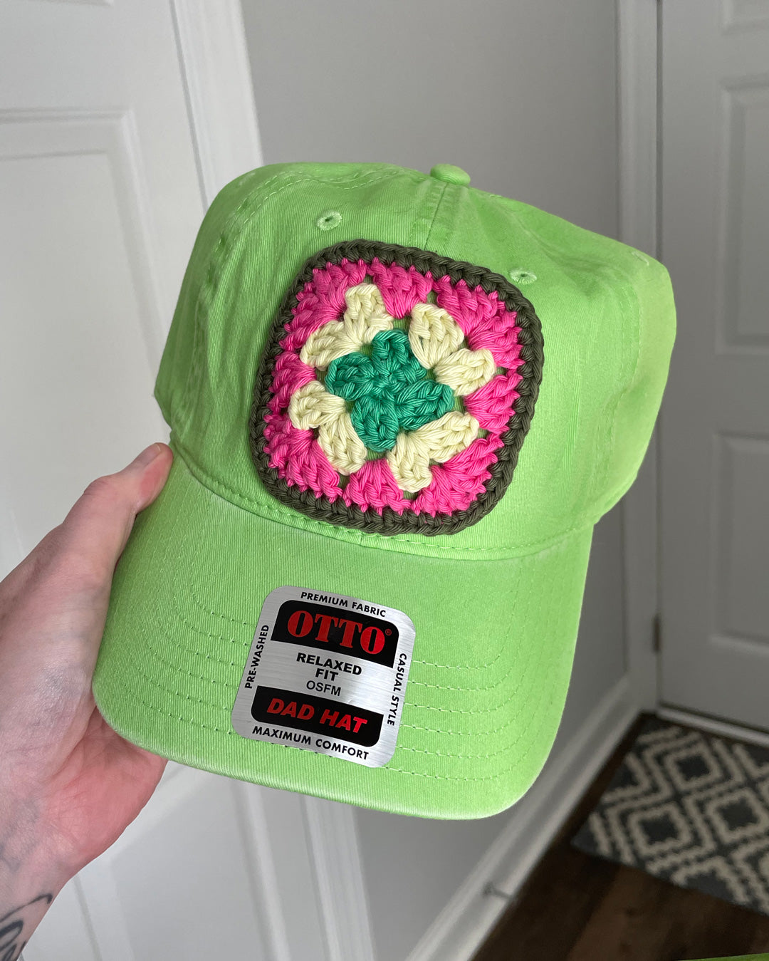 Lime Granny Square Dad Hat