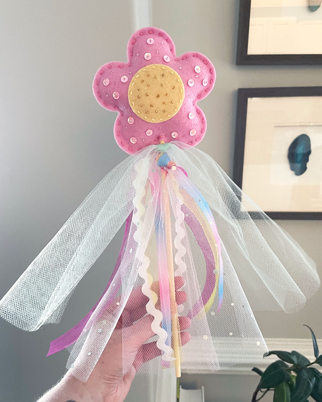 Embroidered Felt Flower Wand