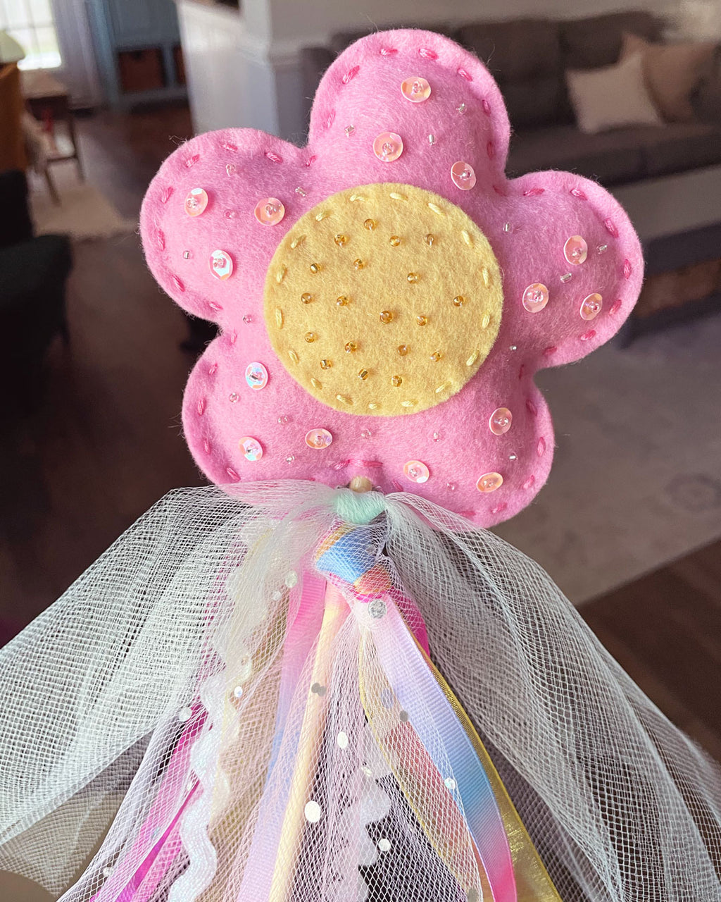 Embroidered Felt Flower Wand