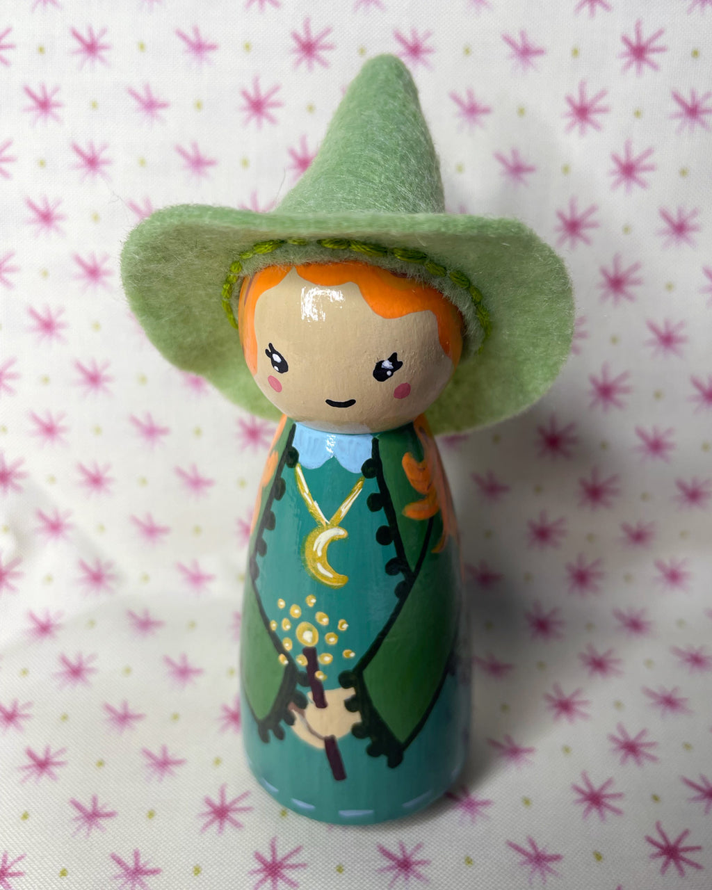 Moonlit Forest Witch Wooden Peg Doll