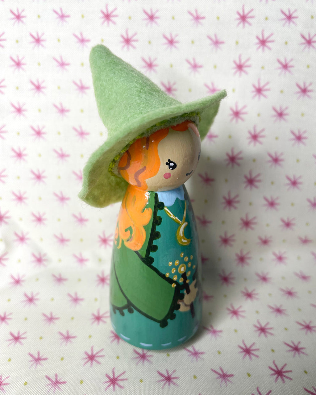Moonlit Forest Witch Wooden Peg Doll