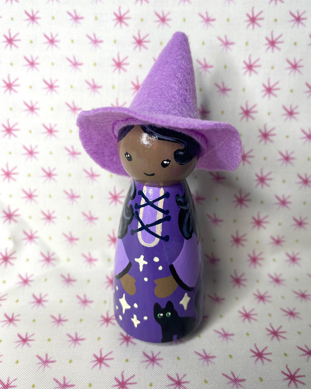 Midnight Skies Witch Wooden Peg Doll