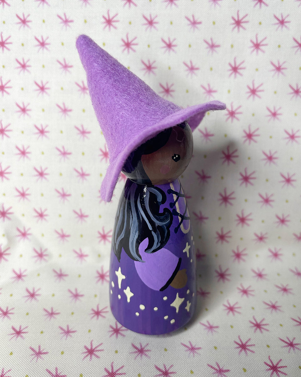 Midnight Skies Witch Wooden Peg Doll