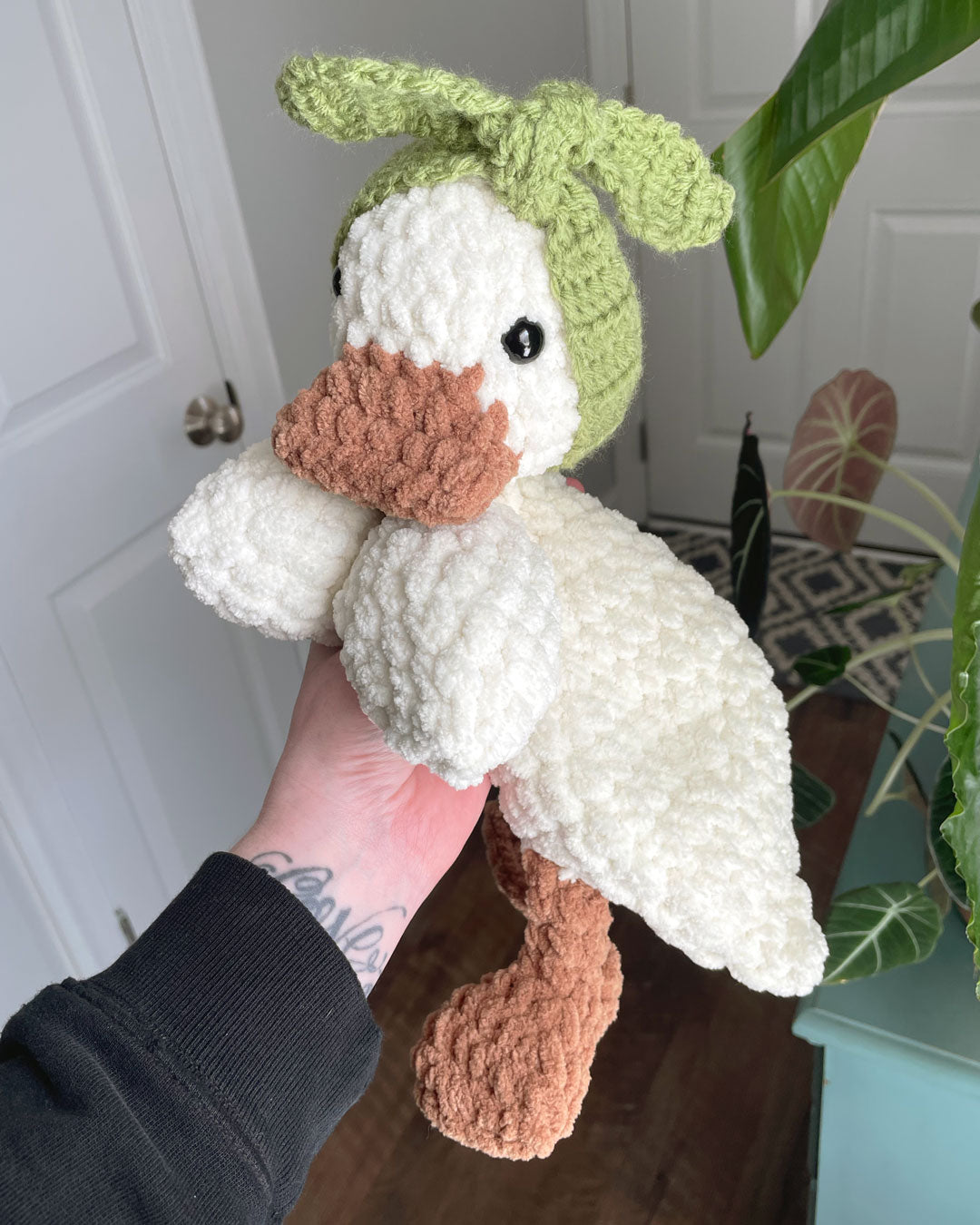 Neutral Duck Lovey with Green Headband