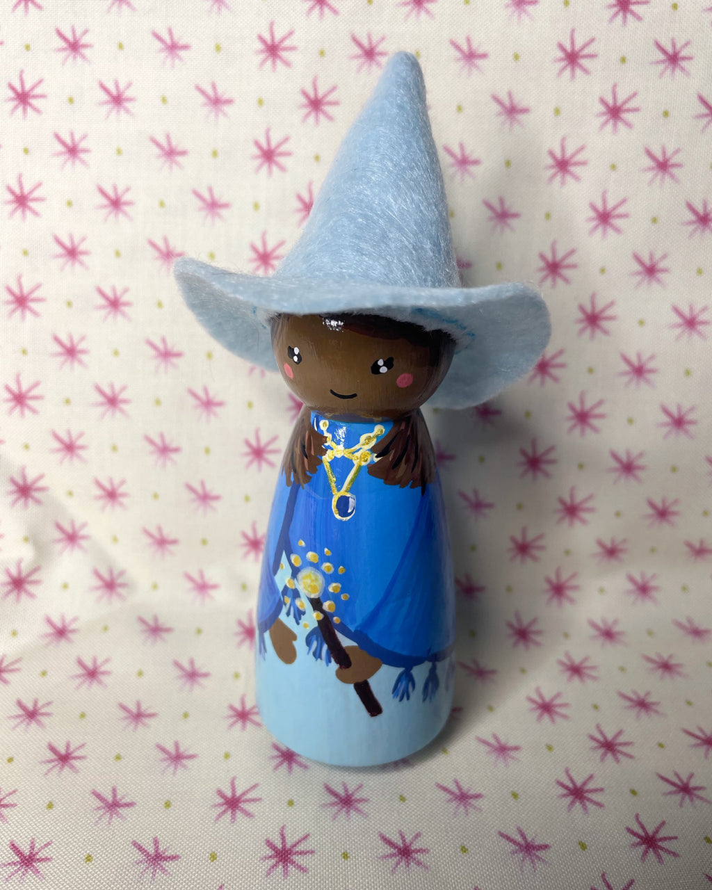 Serene Sapphire Witch Wooden Peg Doll