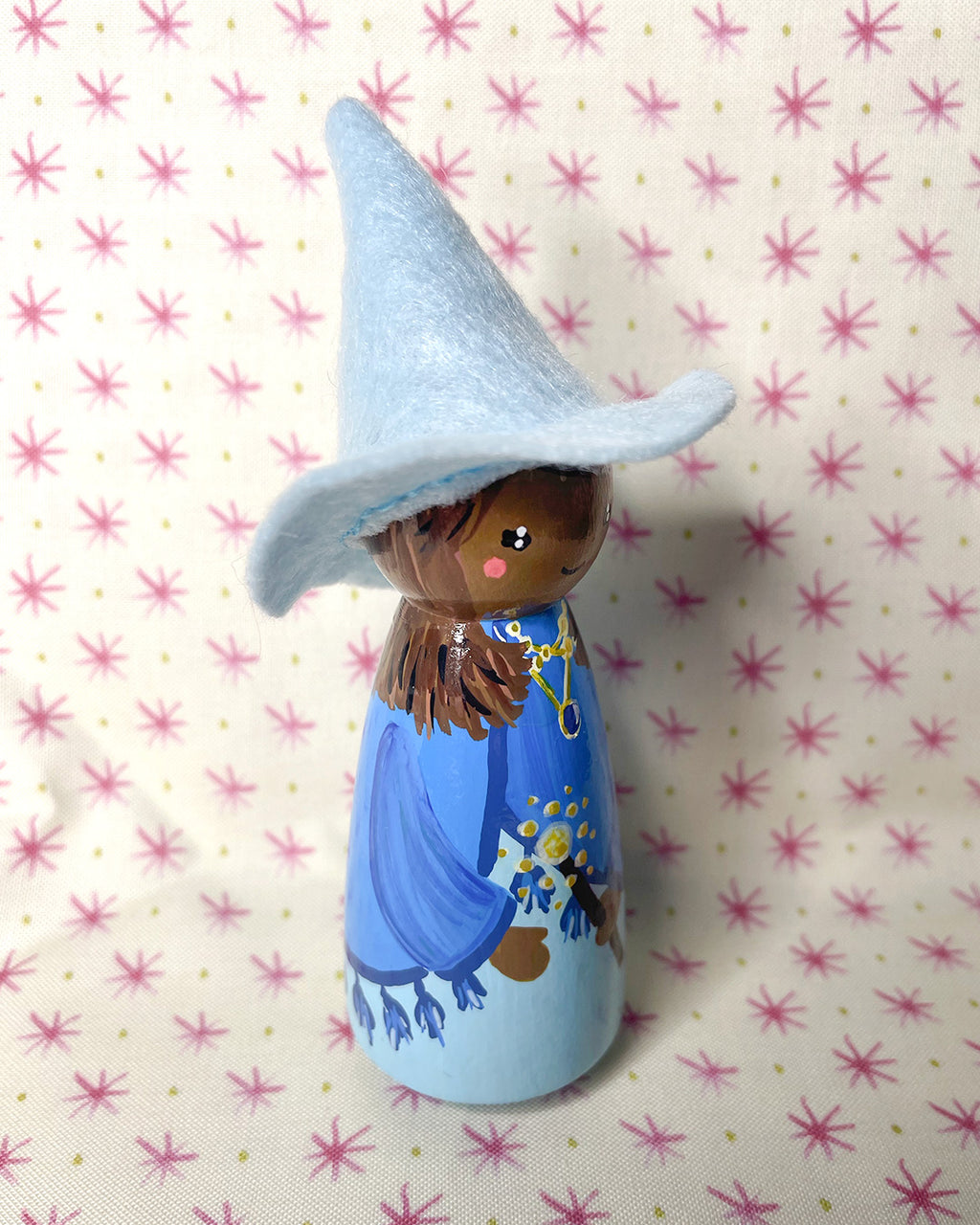 Serene Sapphire Witch Wooden Peg Doll