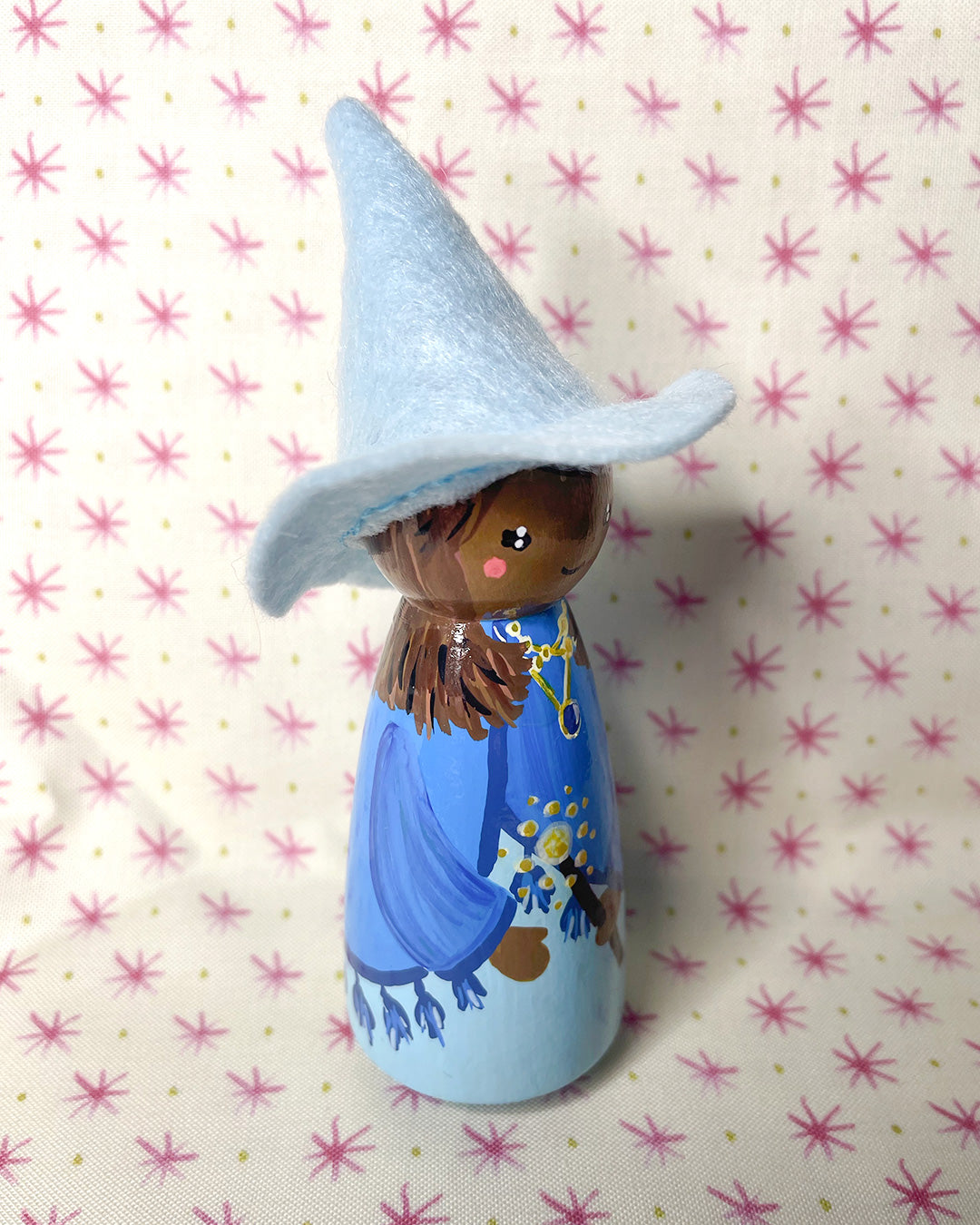 Serene Sapphire Witch Wooden Peg Doll